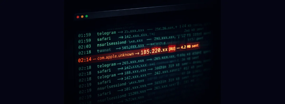 Processus inconnu Mac connexion serveur russe — activité réseau suspecte